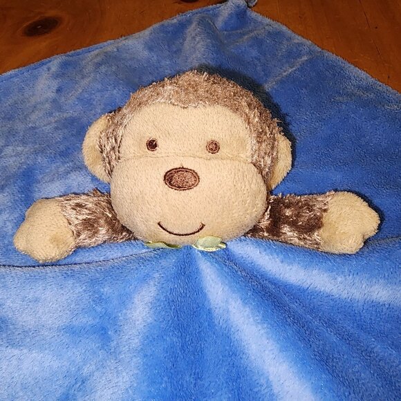Small Wonders Blue Monkey Rattle Lovey Security Blanket Blankey Cute Plush Soft - Picture 2 of 5